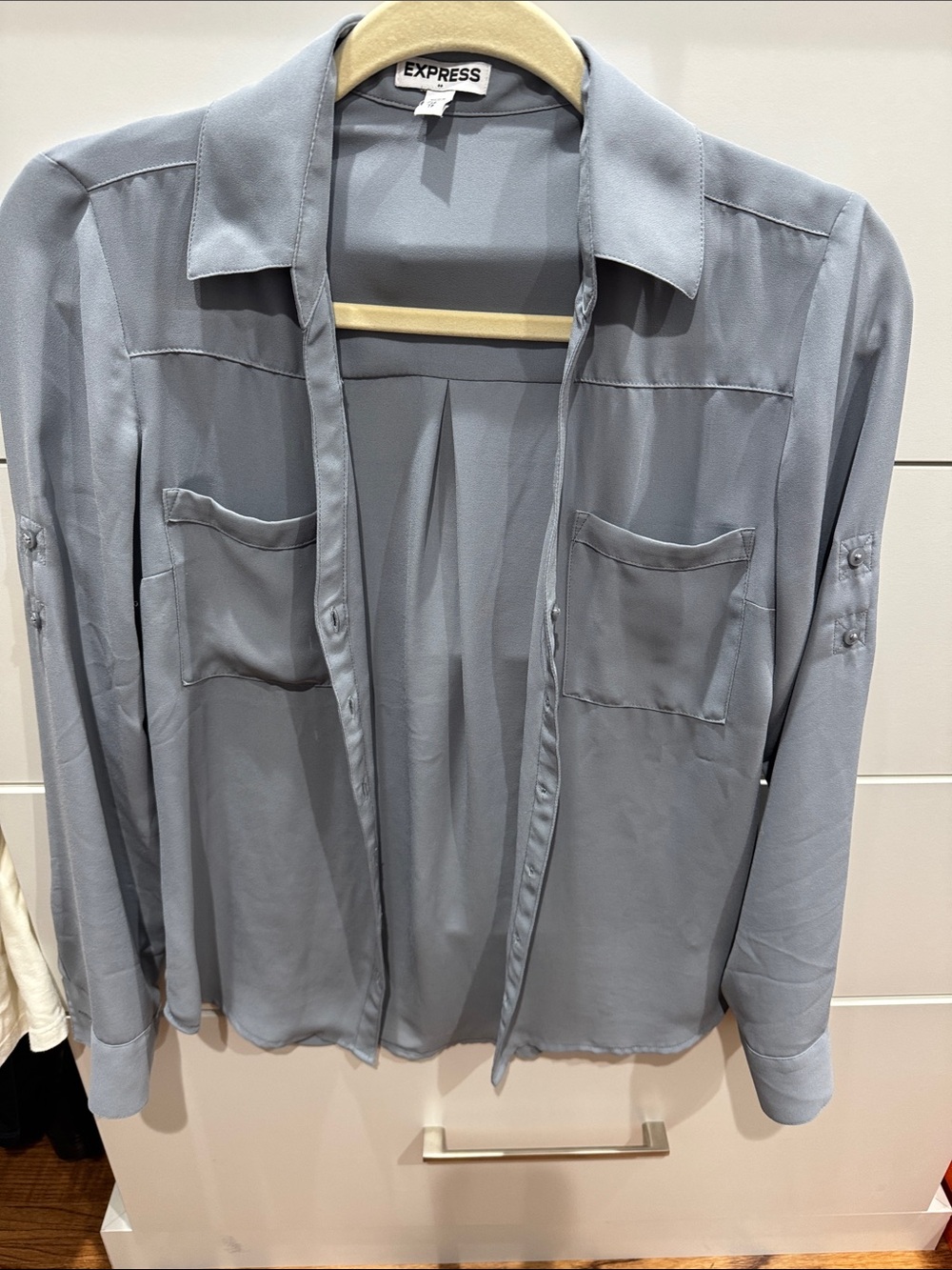Express Women's Light Blue Open-Front Blouse Jacket